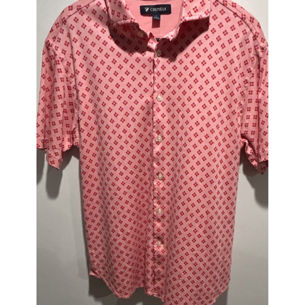 Cremieux Geometric Pink Red Button-Up Shirt Men's Large Short Sleeve Casual